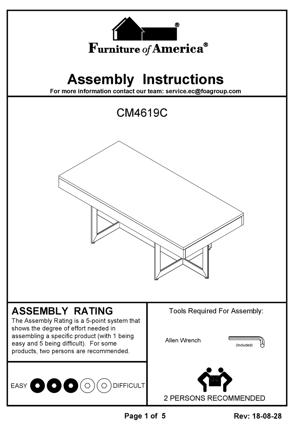 FURNITURE OF AMERICA CM4619C ASSEMBLY INSTRUCTIONS Pdf Download