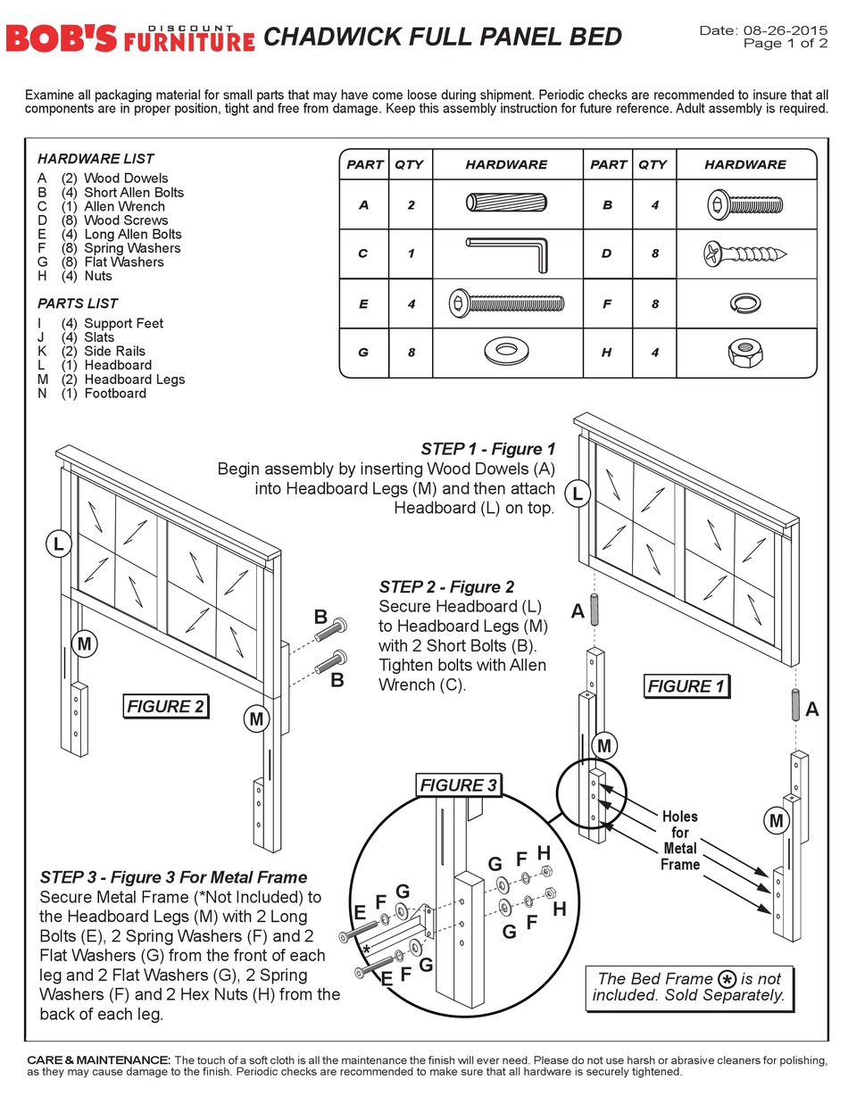 BOB'S DISCOUNT FURNITURE CHADWICK FULL PANEL BED 20040270 ASSEMBLY