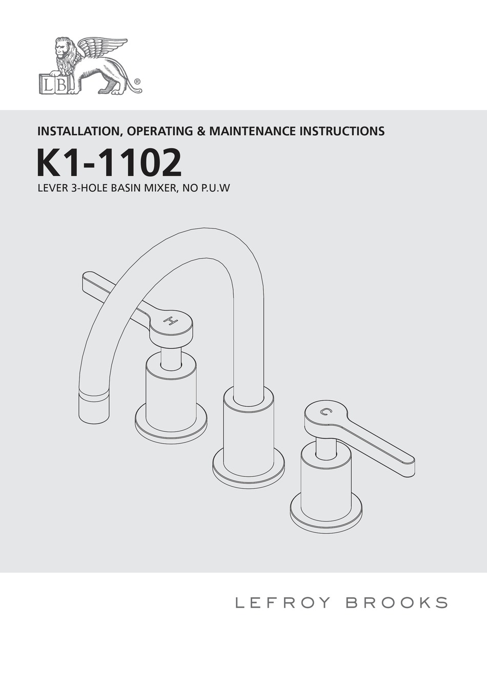 LEFROY BROOKS K11102 INSTALLATION, OPERATING, & MAINTENANCE