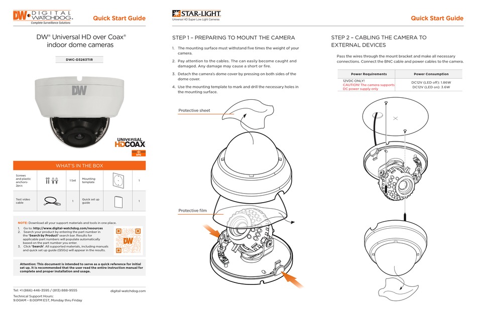 DIGITAL WATCHDOG STARLIGHT UNIVERSAL HD OVER COAX DWCD3263TIR QUICK