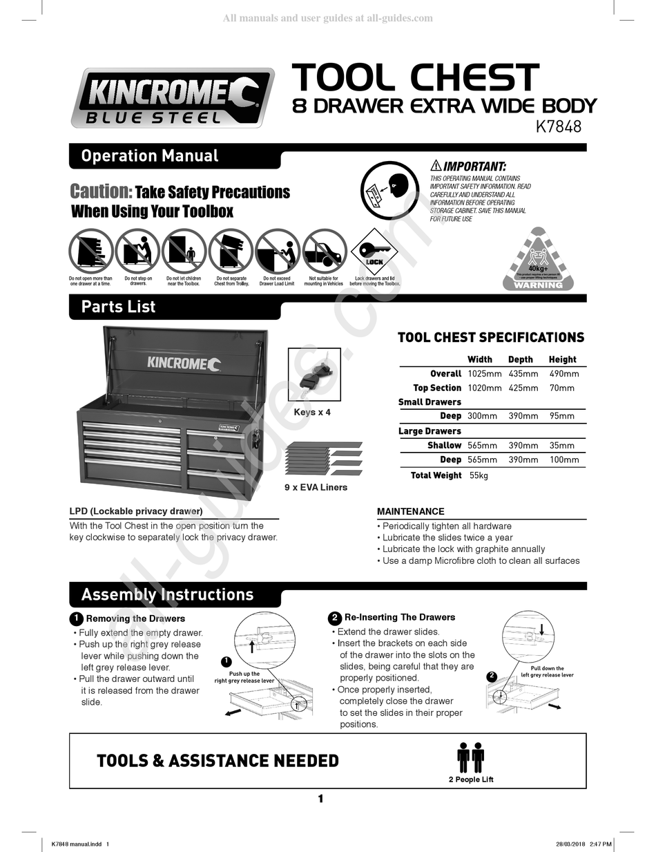 KINCROME BLUE STEEL K7848 OPERATION MANUAL Pdf Download ManualsLib