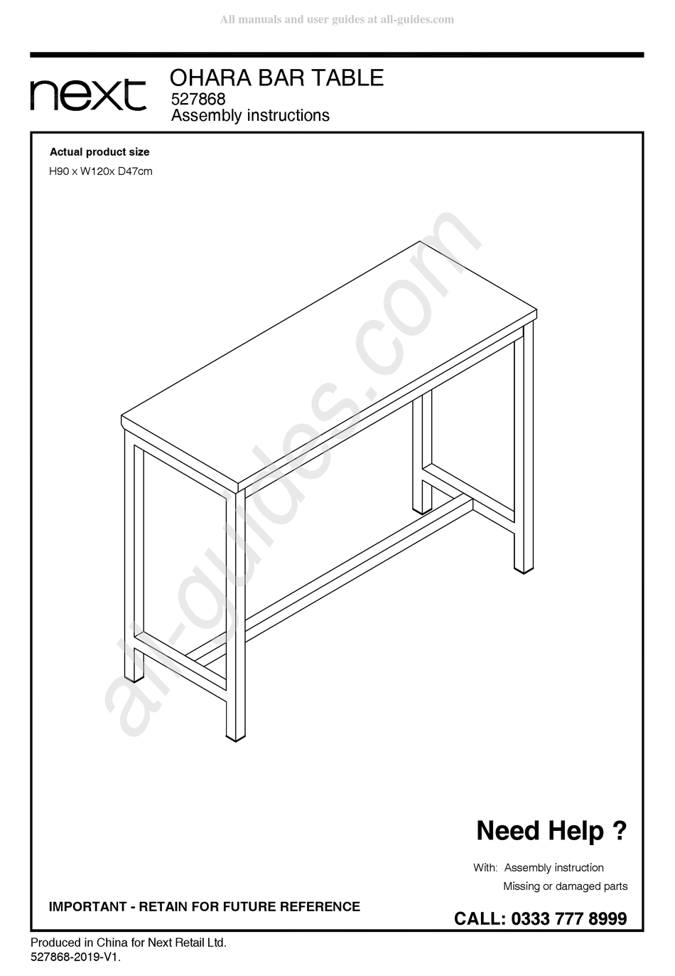NEXT OHARA BAR TABLE 527868 ASSEMBLY INSTRUCTIONS MANUAL Pdf Download ManualsLib
