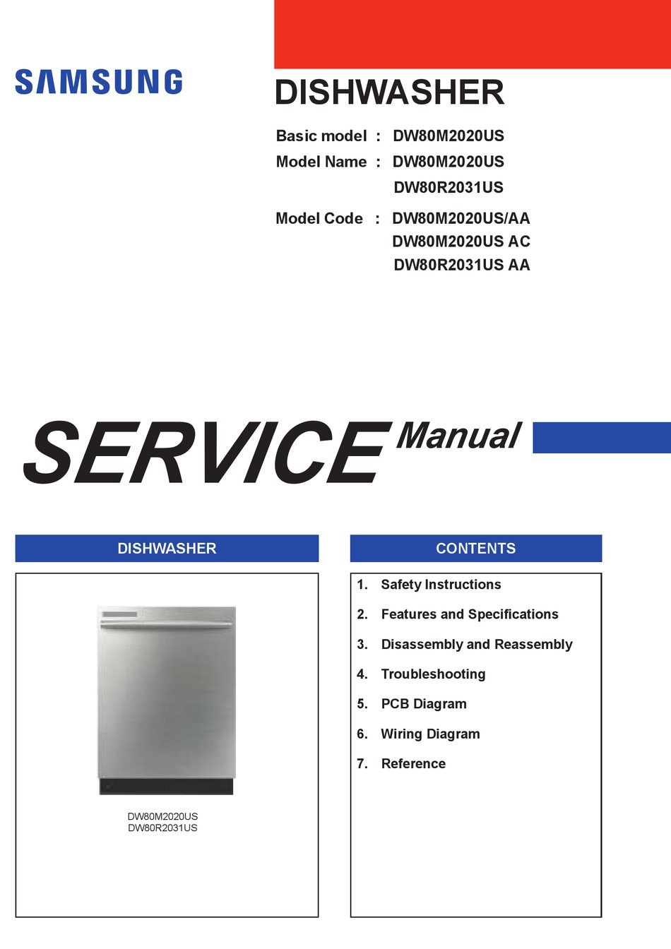SAMSUNG DW80M2020US SERVICE MANUAL Pdf Download ManualsLib