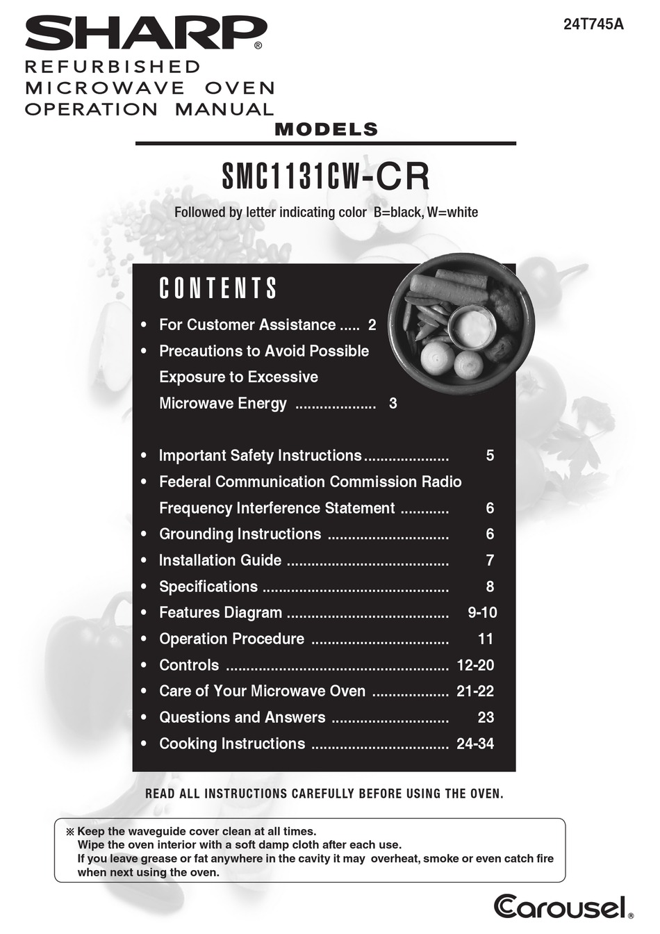 SHARP CAROUSEL SMC1131CW-CR OPERATOR'S MANUAL Pdf Download | ManualsLib