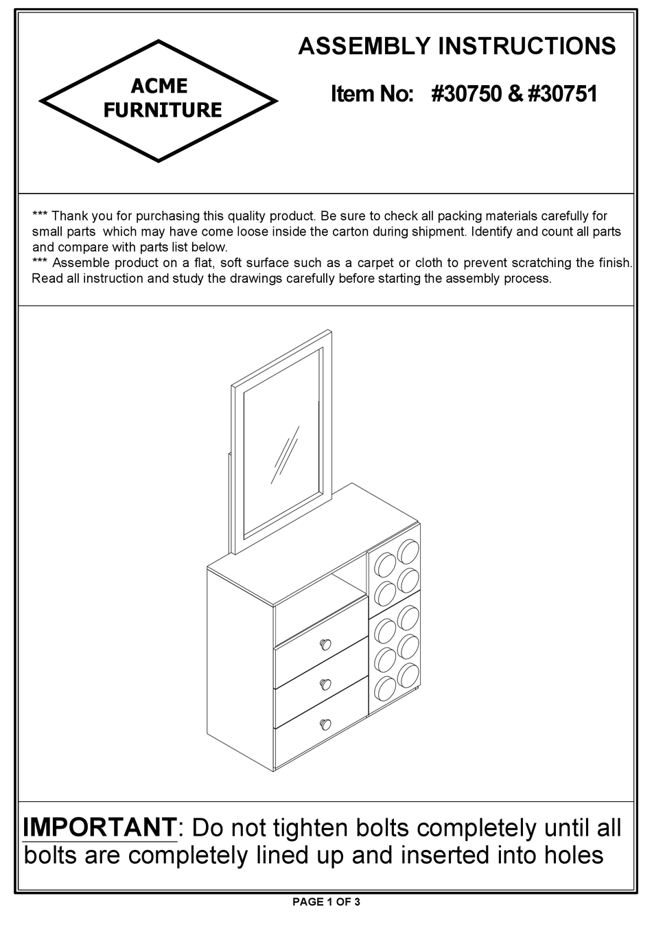 ACME FURNITURE 30750 ASSEMBLY INSTRUCTIONS Pdf Download ManualsLib