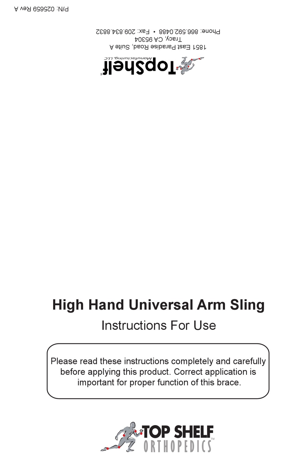 TOP SHELF ORTHOPEDICS HIGH HAND INSTRUCTIONS FOR USE Pdf Download