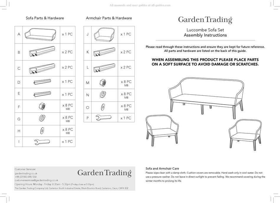 GARDEN TRADING SOFA SET ASSEMBLY INSTRUCTIONS Pdf Download