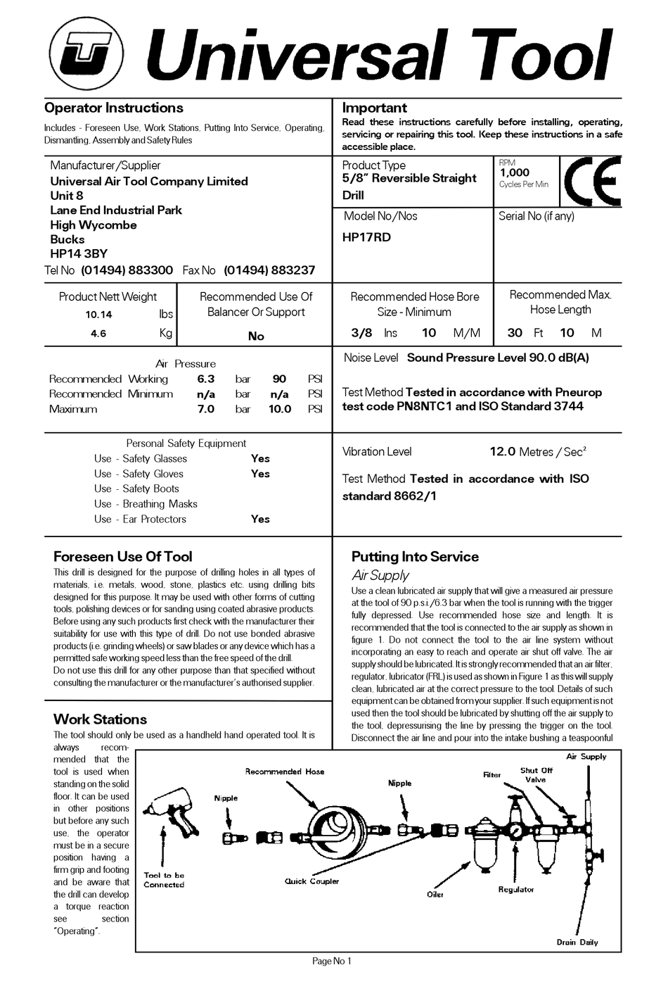 UNIVERSAL TOOL HP17RD OPERATOR INSTRUCTIONS Pdf Download ManualsLib