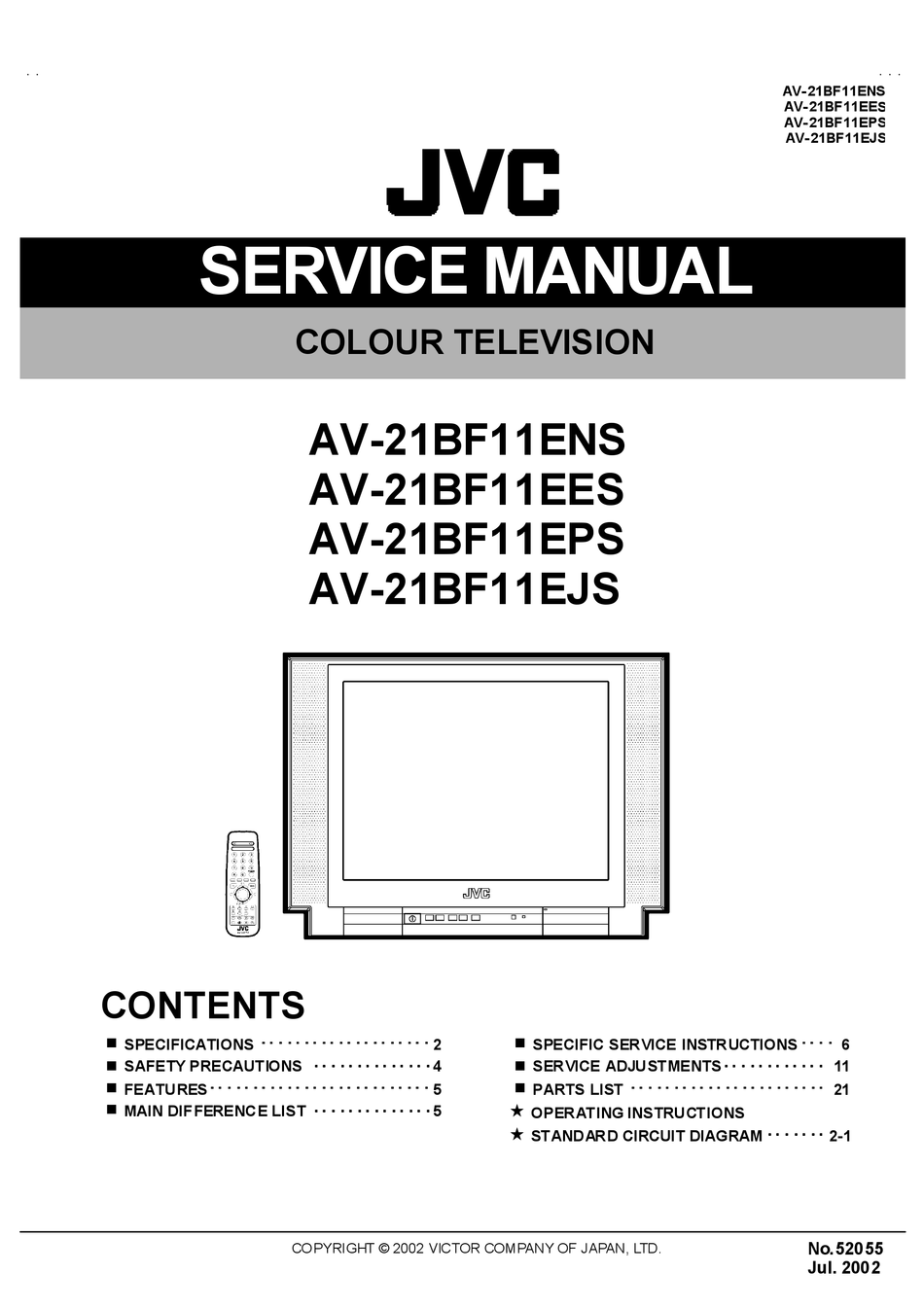 JVC AV-21BF11ENS SERVICE MANUAL Pdf Download | ManualsLib