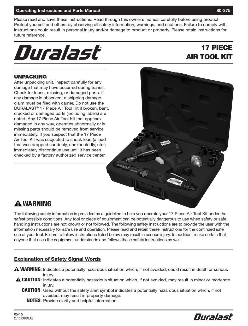 DURALAST 80375 OPERATING INSTRUCTIONS AND PARTS MANUAL Pdf Download