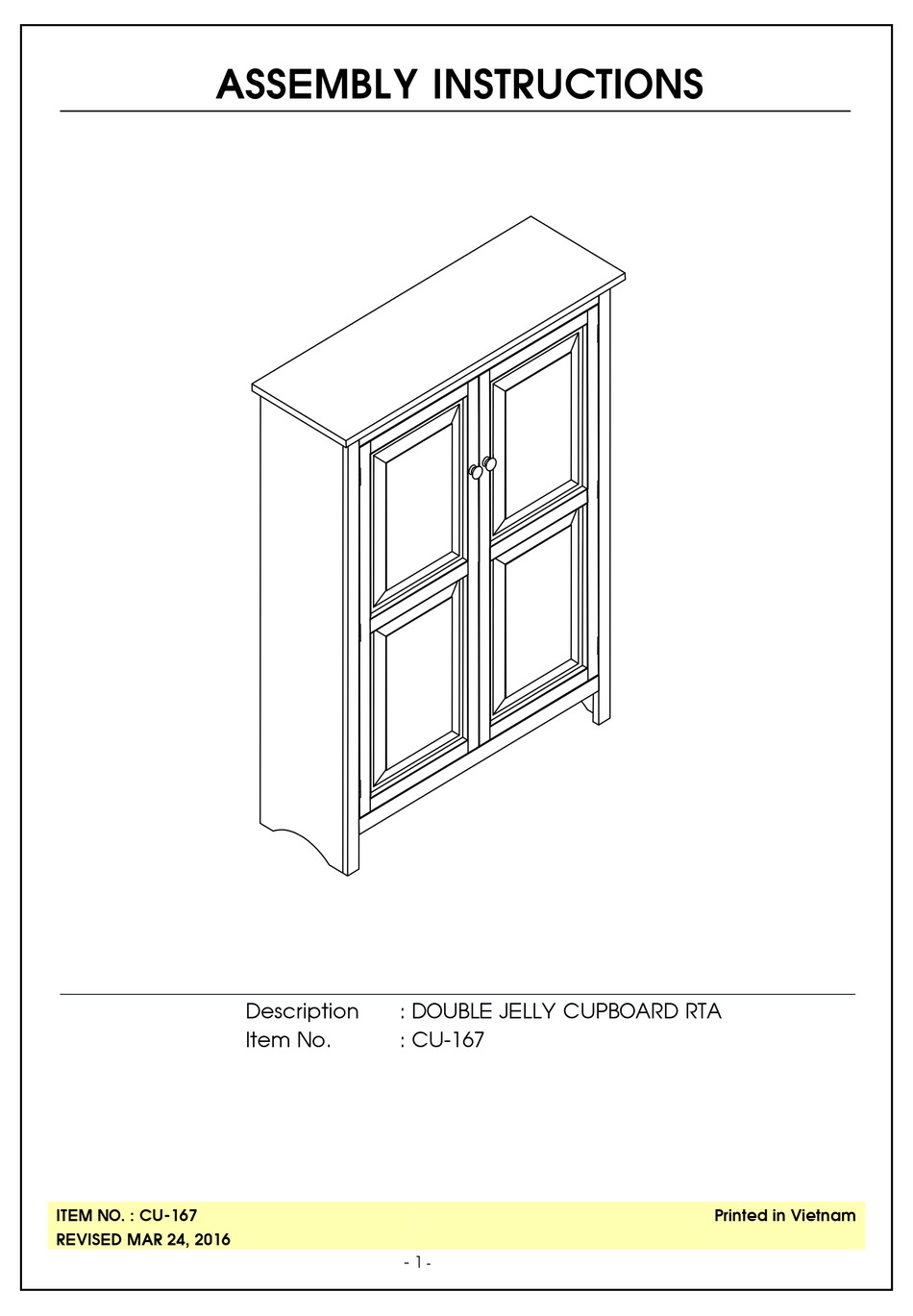 UNFINISHED FURNITURE OF WILMINGTON CU167 ASSEMBLY INSTRUCTIONS MANUAL