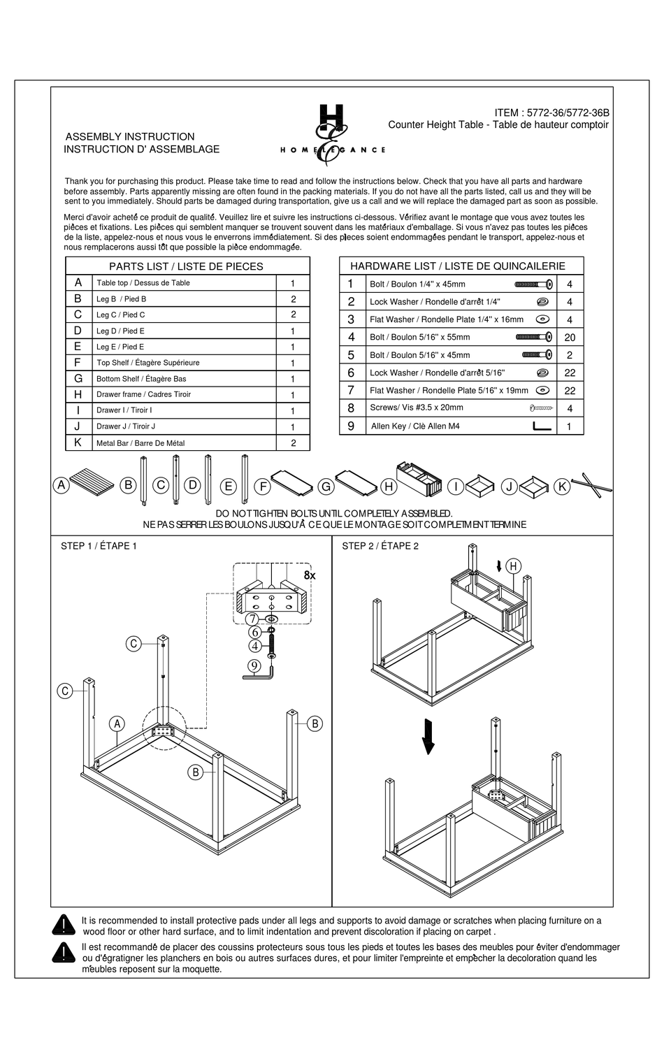 HOMELEGANCE 577236 ASSEMBLY INSTRUCTION Pdf Download ManualsLib