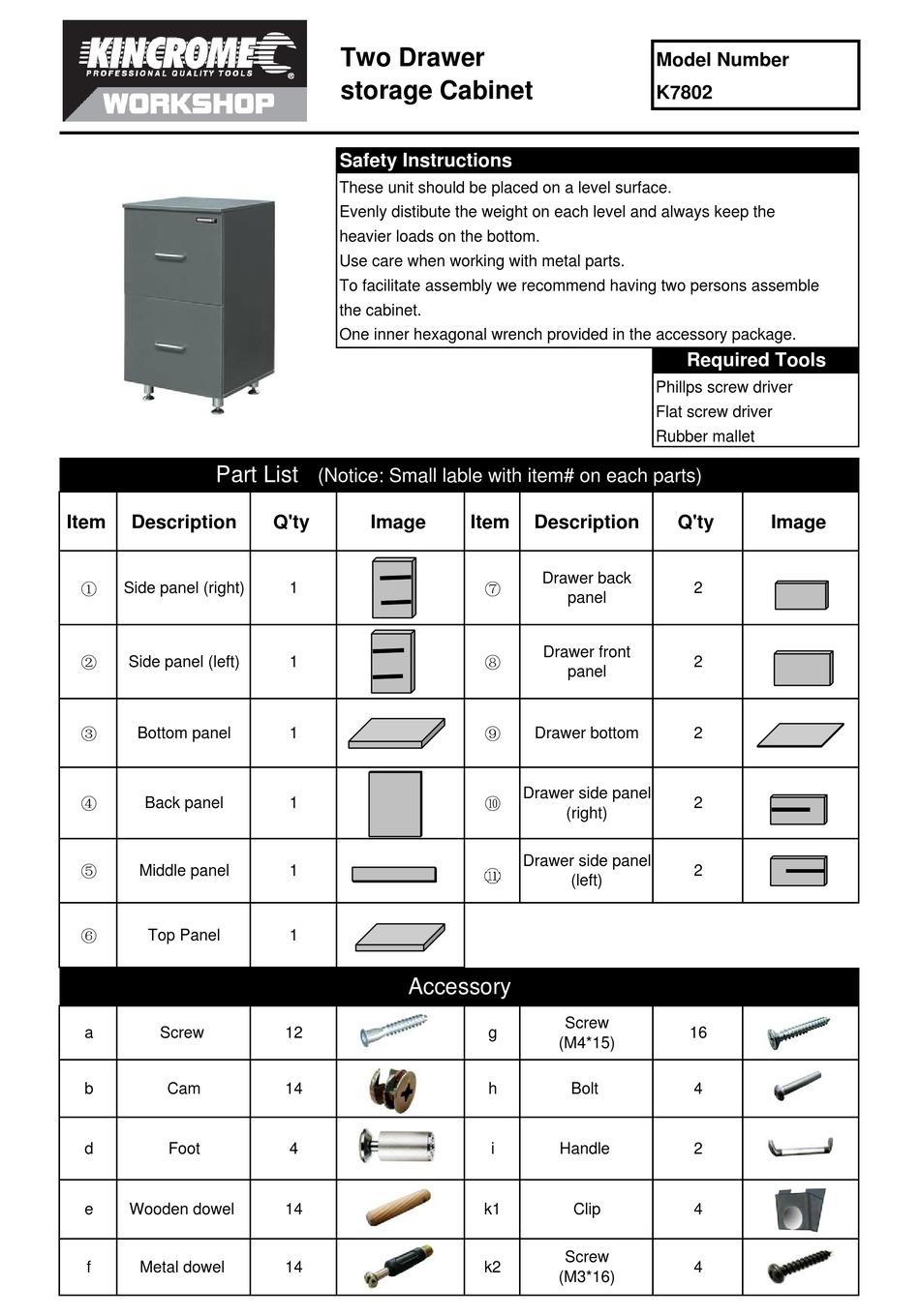 KINCROME K7802 ASSEMBLY INSTRUCTIONS Pdf Download ManualsLib