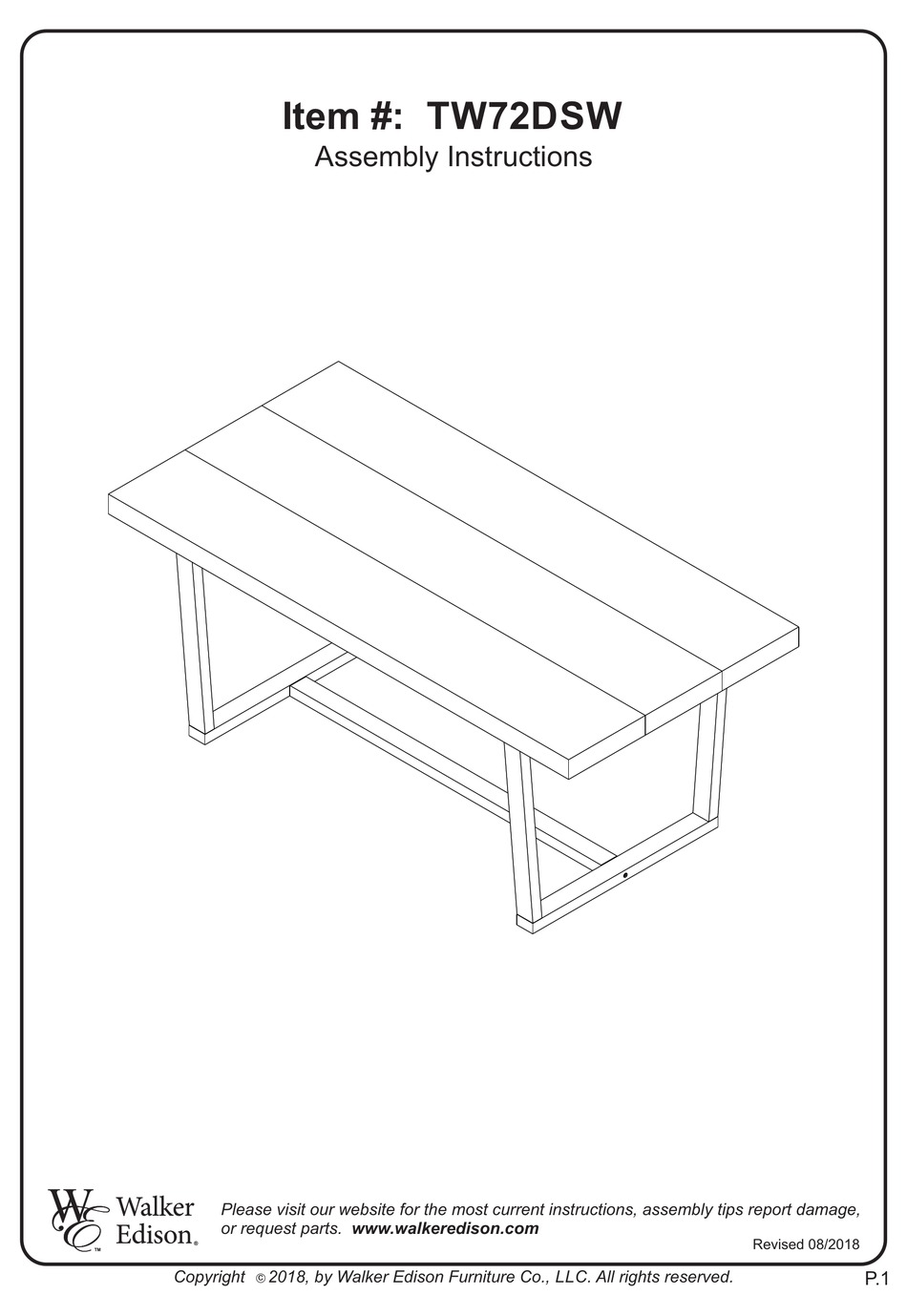 WALKER EDISON TW72DSW ASSEMBLY INSTRUCTIONS MANUAL Pdf Download