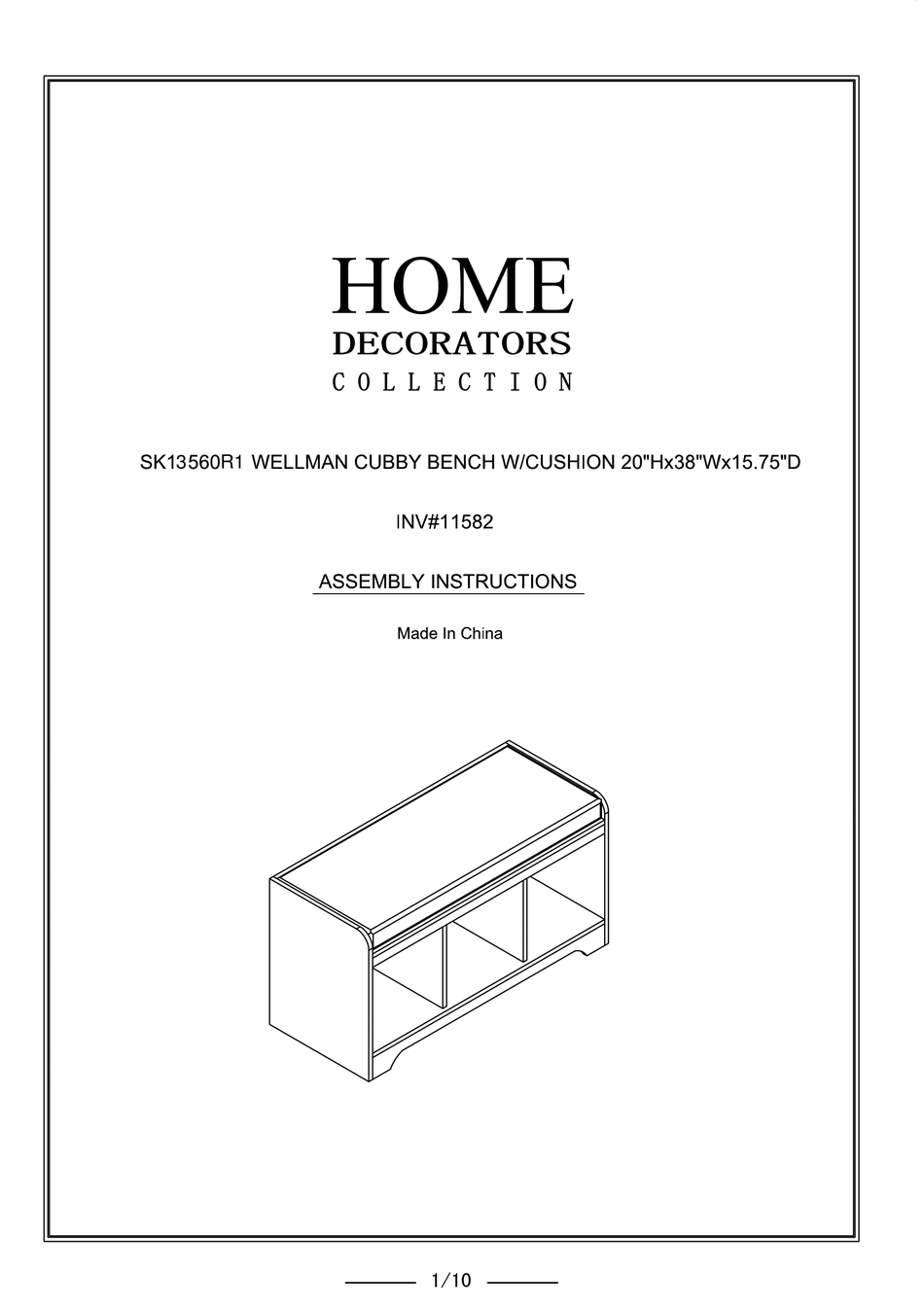 HOME DECORATORS COLLECTION SK13560R1 ASSEMBLY INSTRUCTIONS MANUAL Pdf