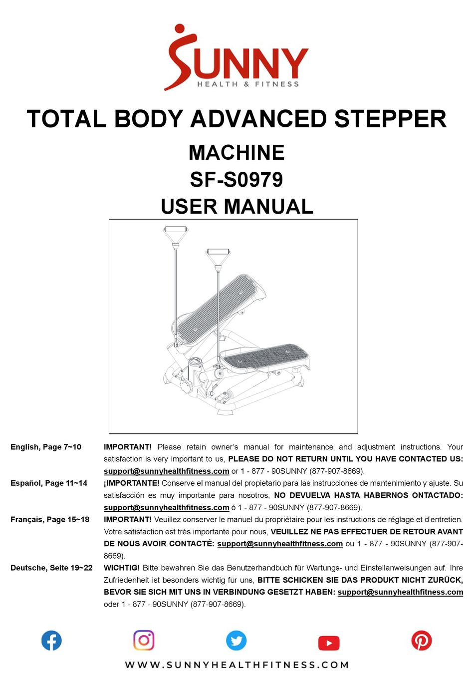 SUNNY HEALTH & FITNESS SF-S0979 USER MANUAL Pdf Download | ManualsLib