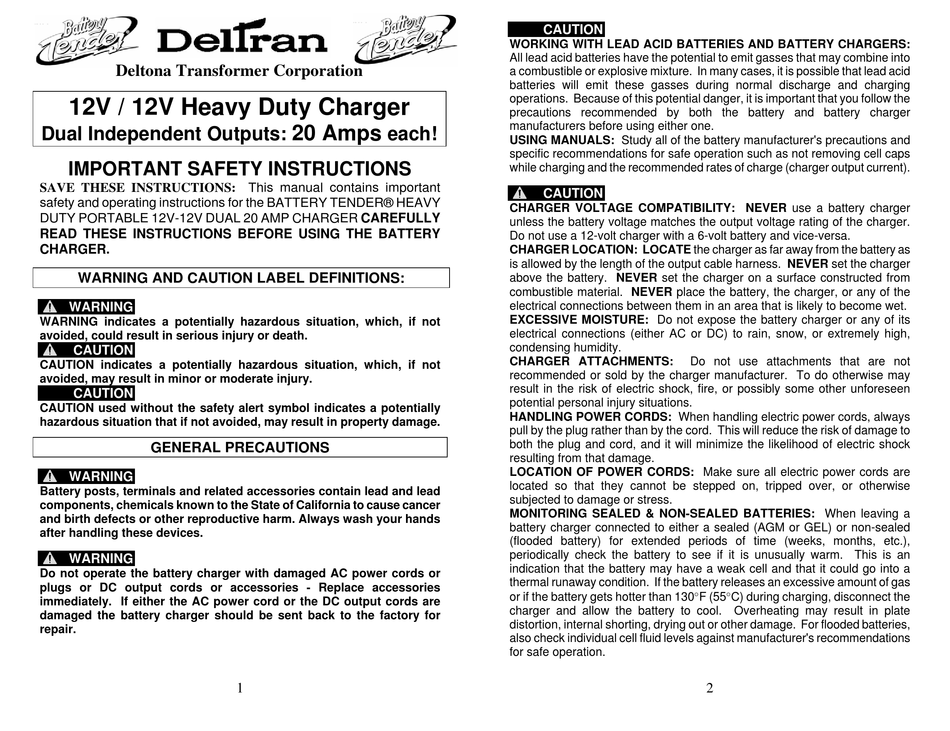 DELTRAN BATTERY TENDER INSTRUCTIONS Pdf Download | ManualsLib