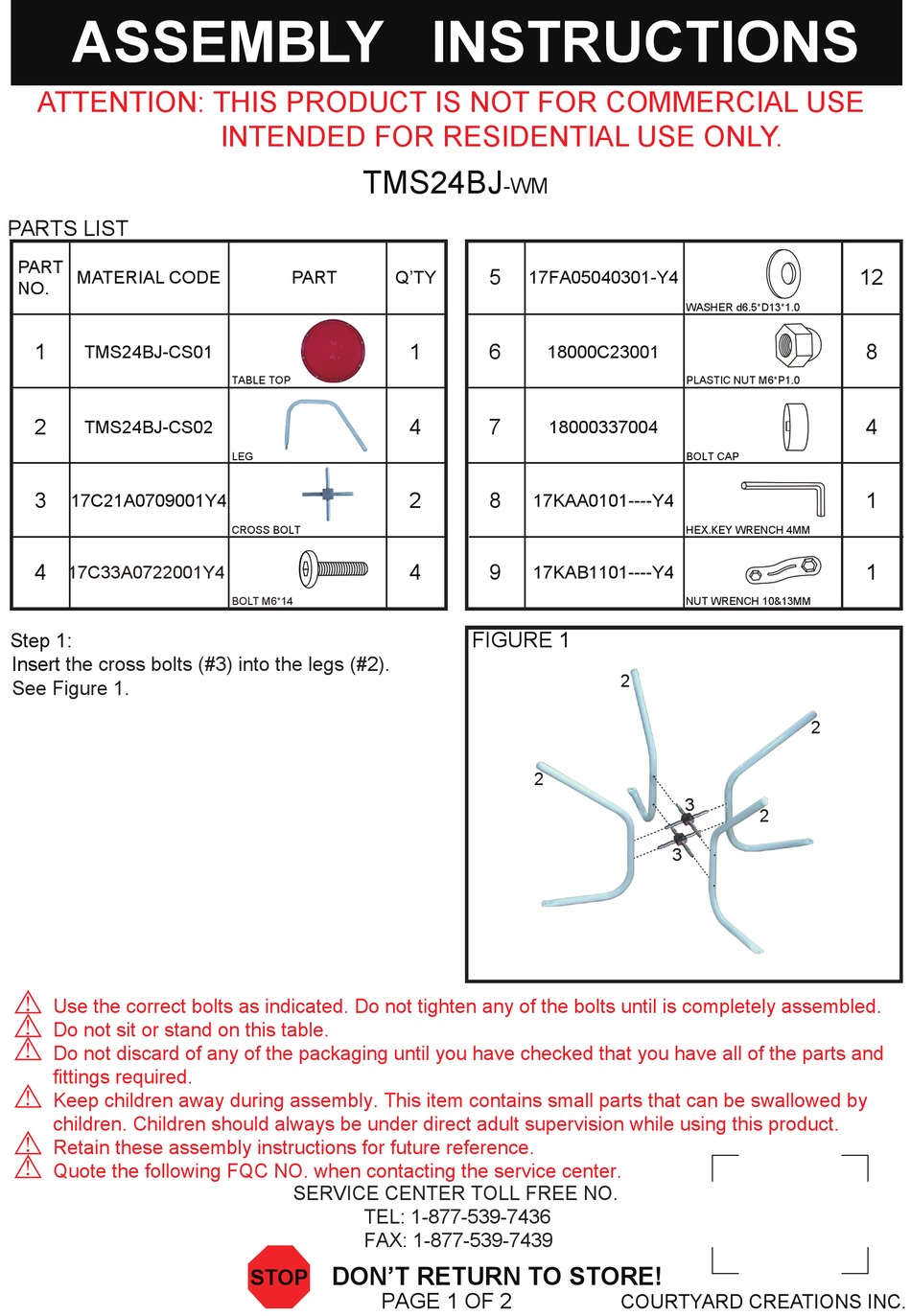 COURTYARD CREATIONS TMS24BJWM ASSEMBLY INSTRUCTIONS Pdf Download