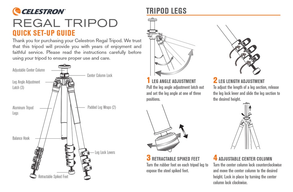 CELESTRON REGAL TRIPOD QUICK SETUP MANUAL Pdf Download ManualsLib