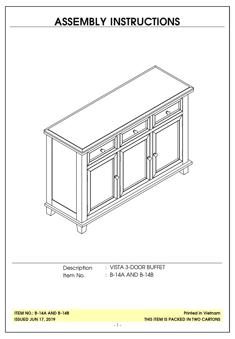 UNFINISHED FURNITURE OF WILMINGTON VISTA B14A ASSEMBLY INSTRUCTIONS