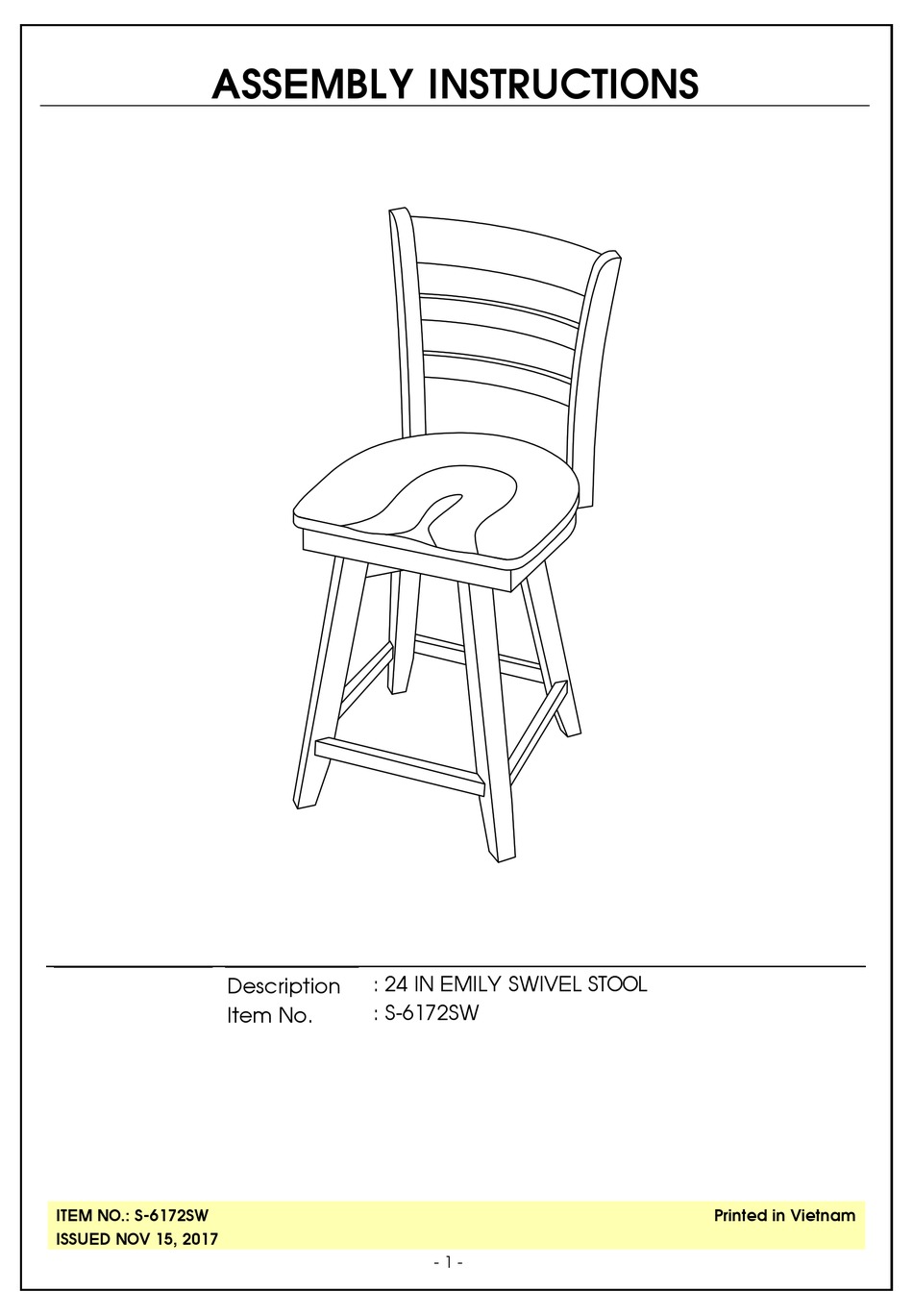 UNFINISHED FURNITURE OF WILMINGTON EMILY S6172SW ASSEMBLY INSTRUCTIONS