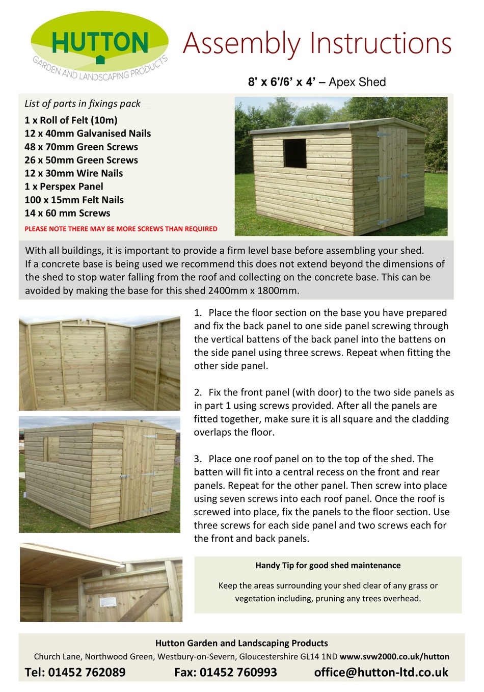 HUTTON APEX SHED ASSEMBLY INSTRUCTIONS Pdf Download ManualsLib