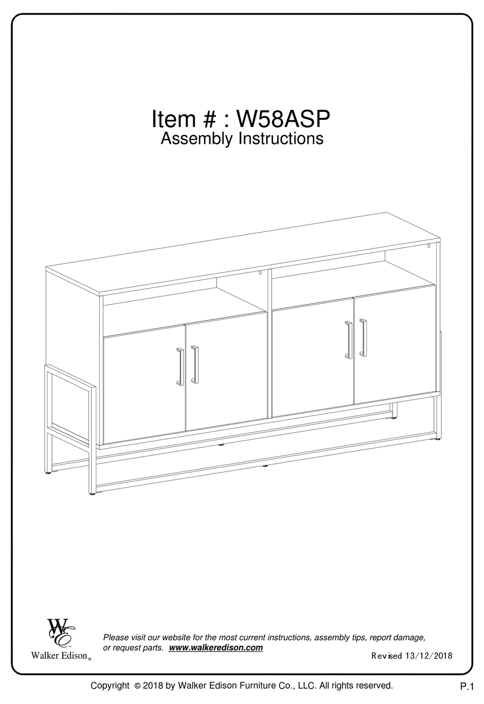 WALKER EDISON W58ASP ASSEMBLY INSTRUCTIONS MANUAL Pdf Download ManualsLib