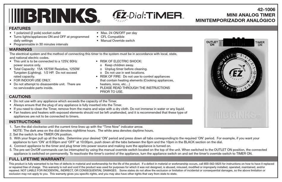 BRINKS EZDIAL TIMER 421006 QUICK START MANUAL Pdf Download ManualsLib