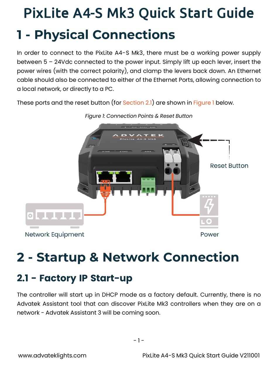 ADVATEK LIGHTS PIXLITE A4S MK3 QUICK START MANUAL Pdf Download
