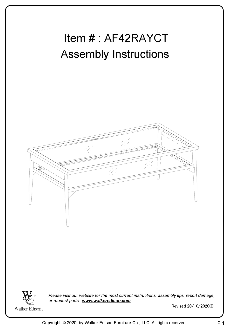 WALKER EDISON AF42RAYCT ASSEMBLY INSTRUCTIONS MANUAL Pdf Download