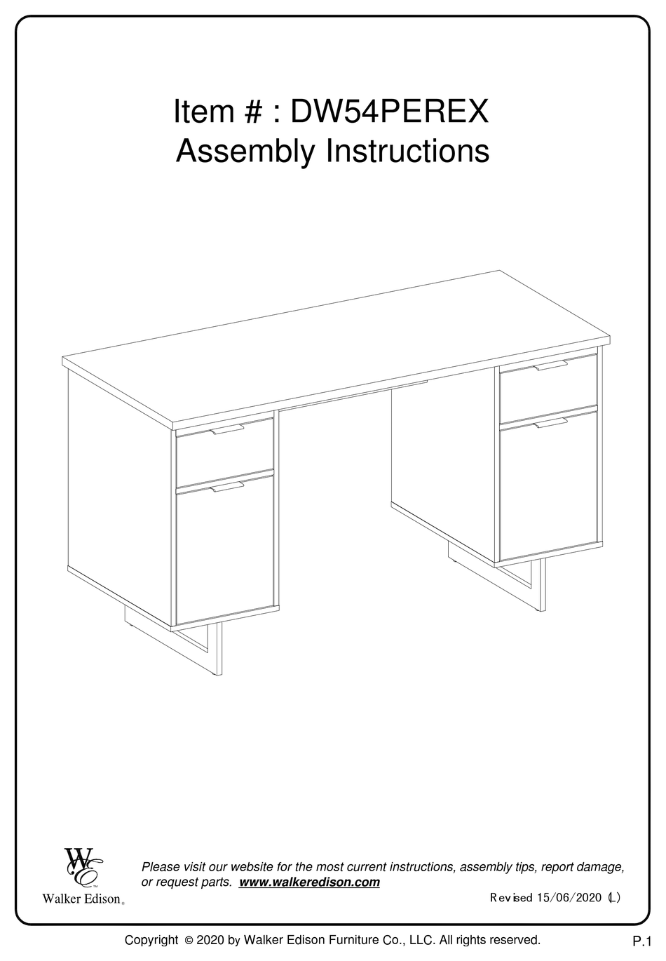 WALKER EDISON DW54PEREX ASSEMBLY INSTRUCTIONS MANUAL Pdf Download