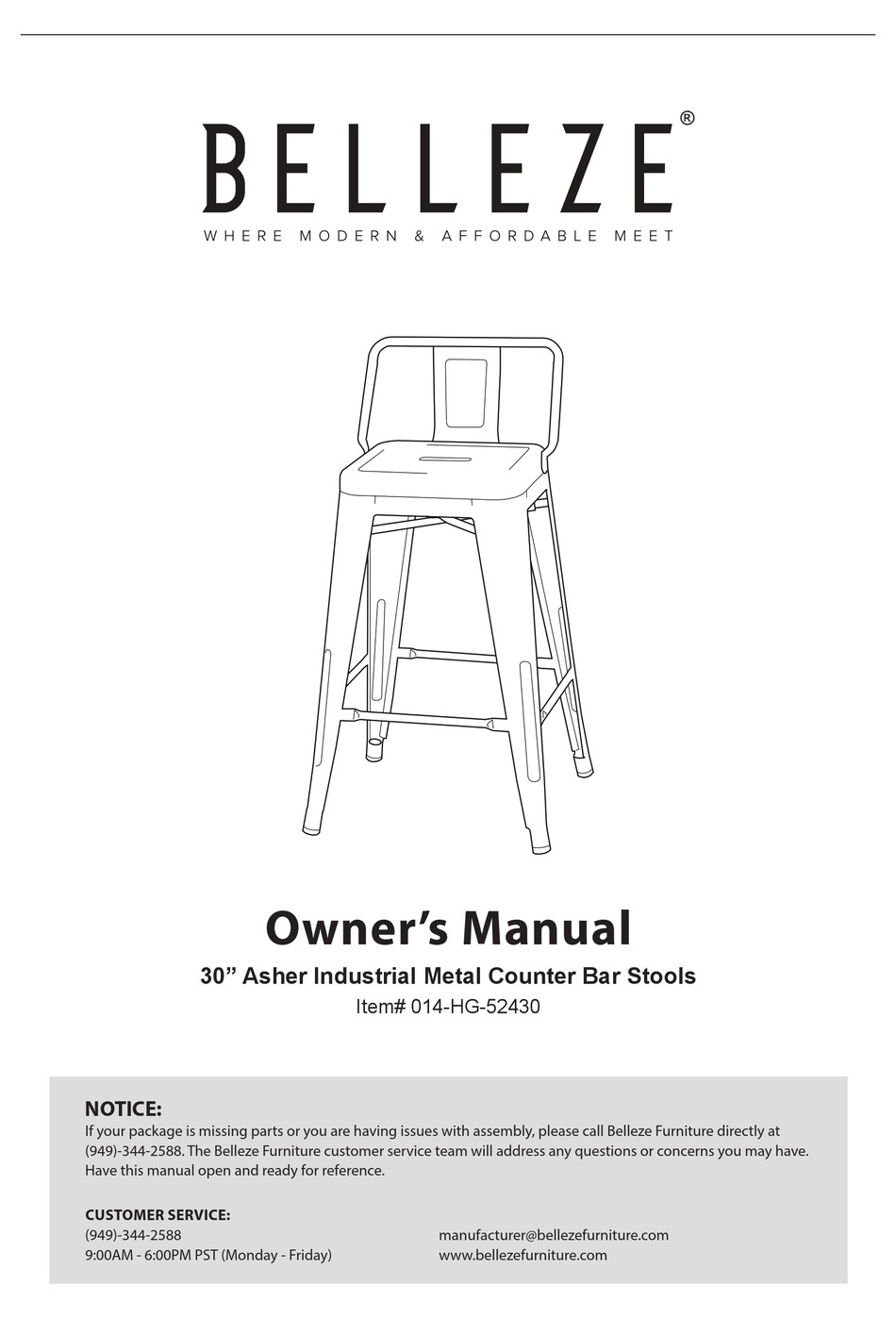 BELLEZE 014HG52430 OWNER'S MANUAL Pdf Download ManualsLib
