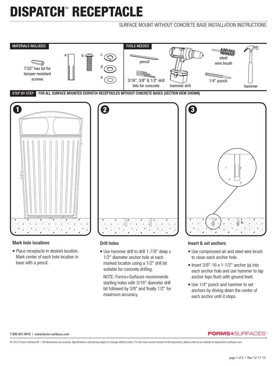 FORMS+SURFACES DISPATCH RECEPTACLE INSTALLATION INSTRUCTIONS Pdf
