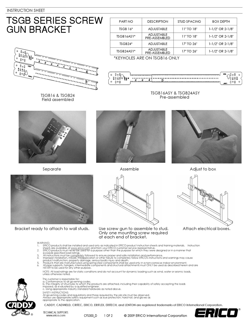 ERICO CADDY TSGB SERIES INSTRUCTION SHEET Pdf Download ManualsLib