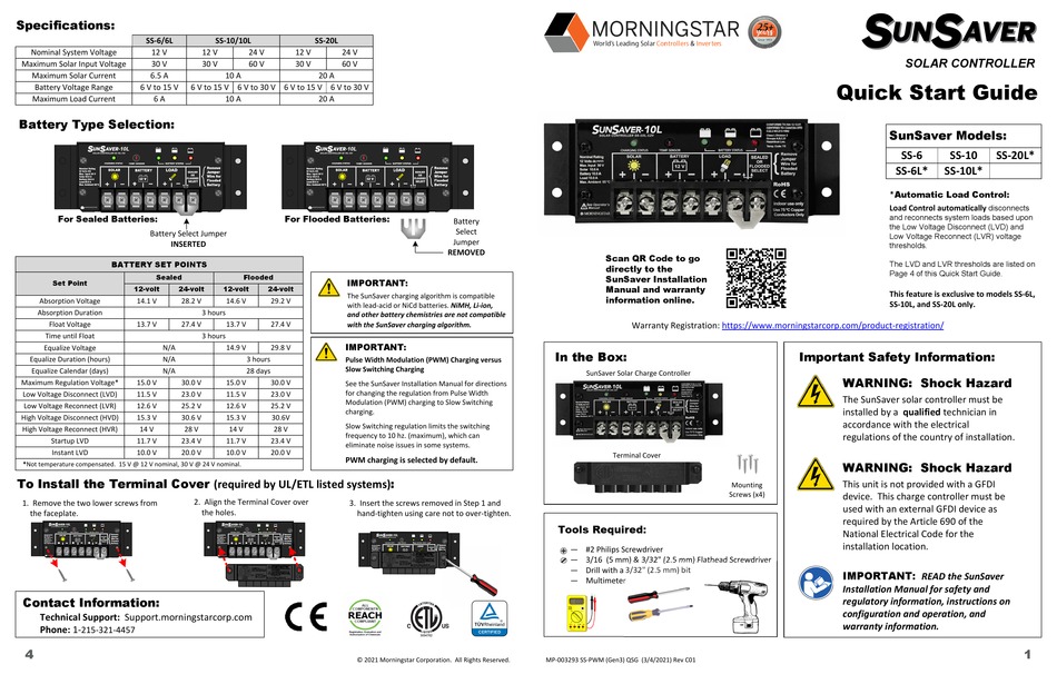 MORNINGSTAR SUNSAVER SS6 QUICK START MANUAL Pdf Download ManualsLib