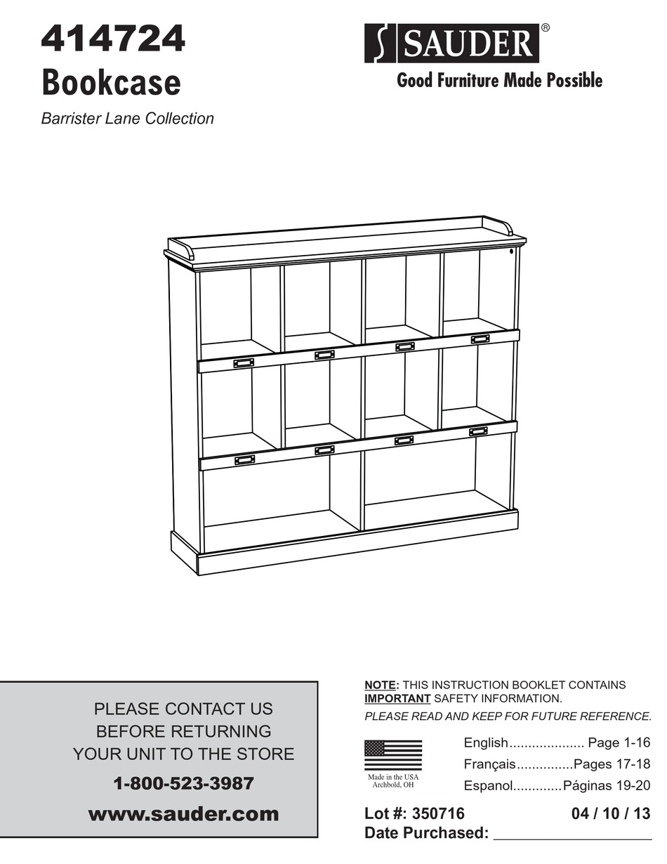 SAUDER 414724 MANUAL Pdf Download ManualsLib
