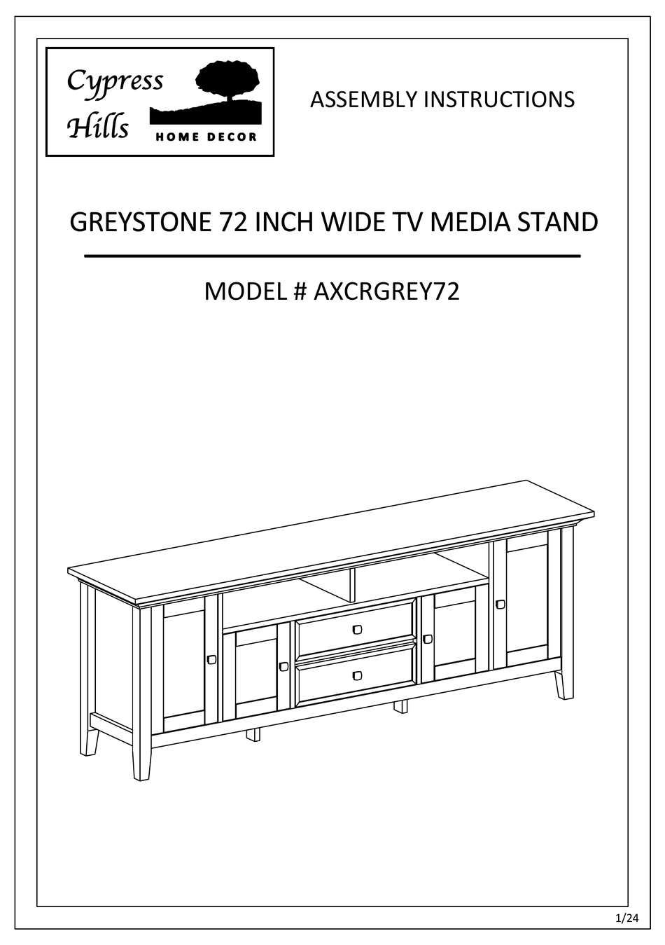 CYPRESS HILLS GREYSTONE AXCRGREY72 ASSEMBLY INSTRUCTIONS MANUAL Pdf