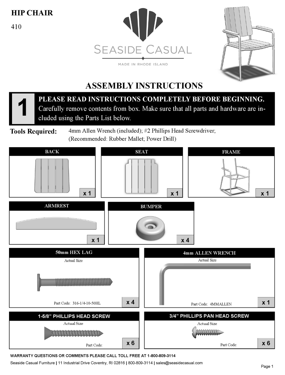 SEASIDE CASUAL HIP 410 ASSEMBLY INSTRUCTIONS Pdf Download ManualsLib