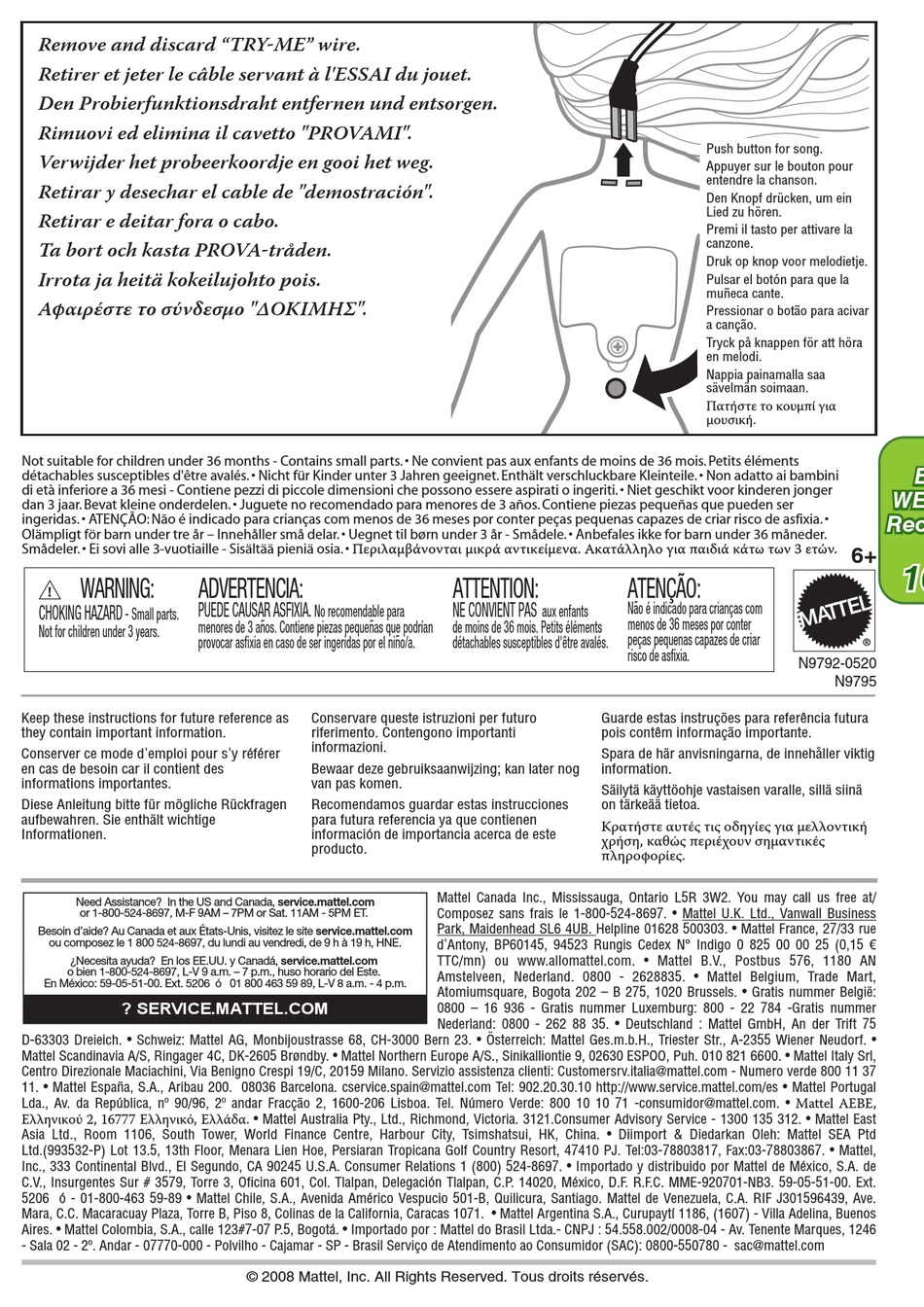 MATTEL N9795 INSTRUCTION SHEET Pdf Download | ManualsLib
