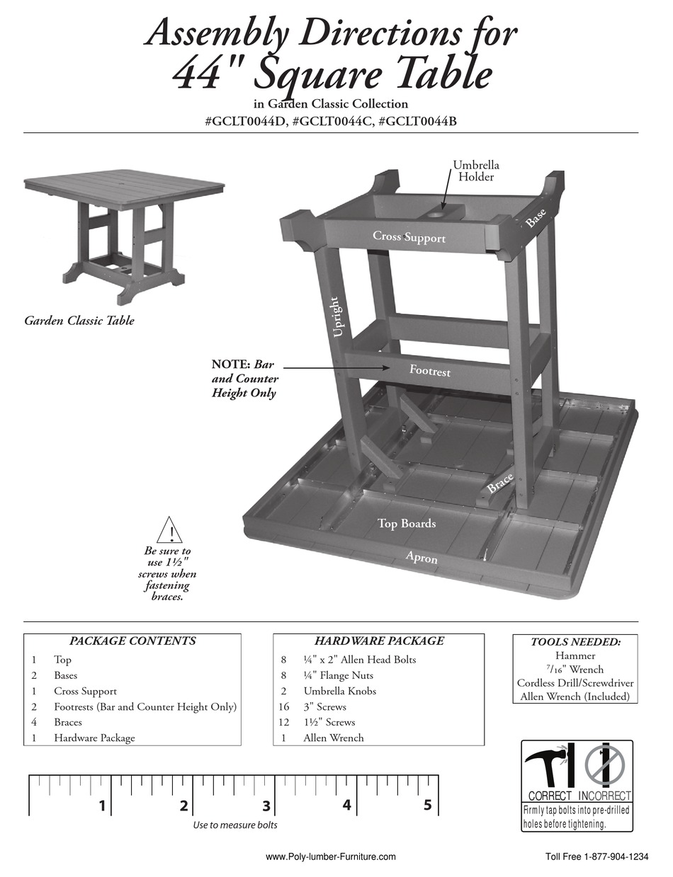 PREMIUM POLY PATIOS GARDEN CLASSIC GCLT0044D ASSEMBLY DIRECTIONS Pdf