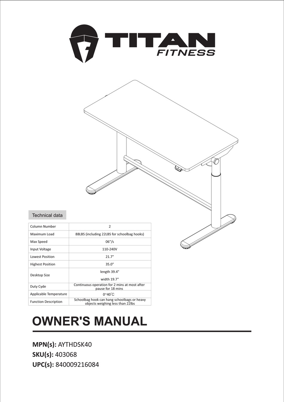 TITAN FITNESS AYTHDSK40 OWNER'S MANUAL Pdf Download ManualsLib