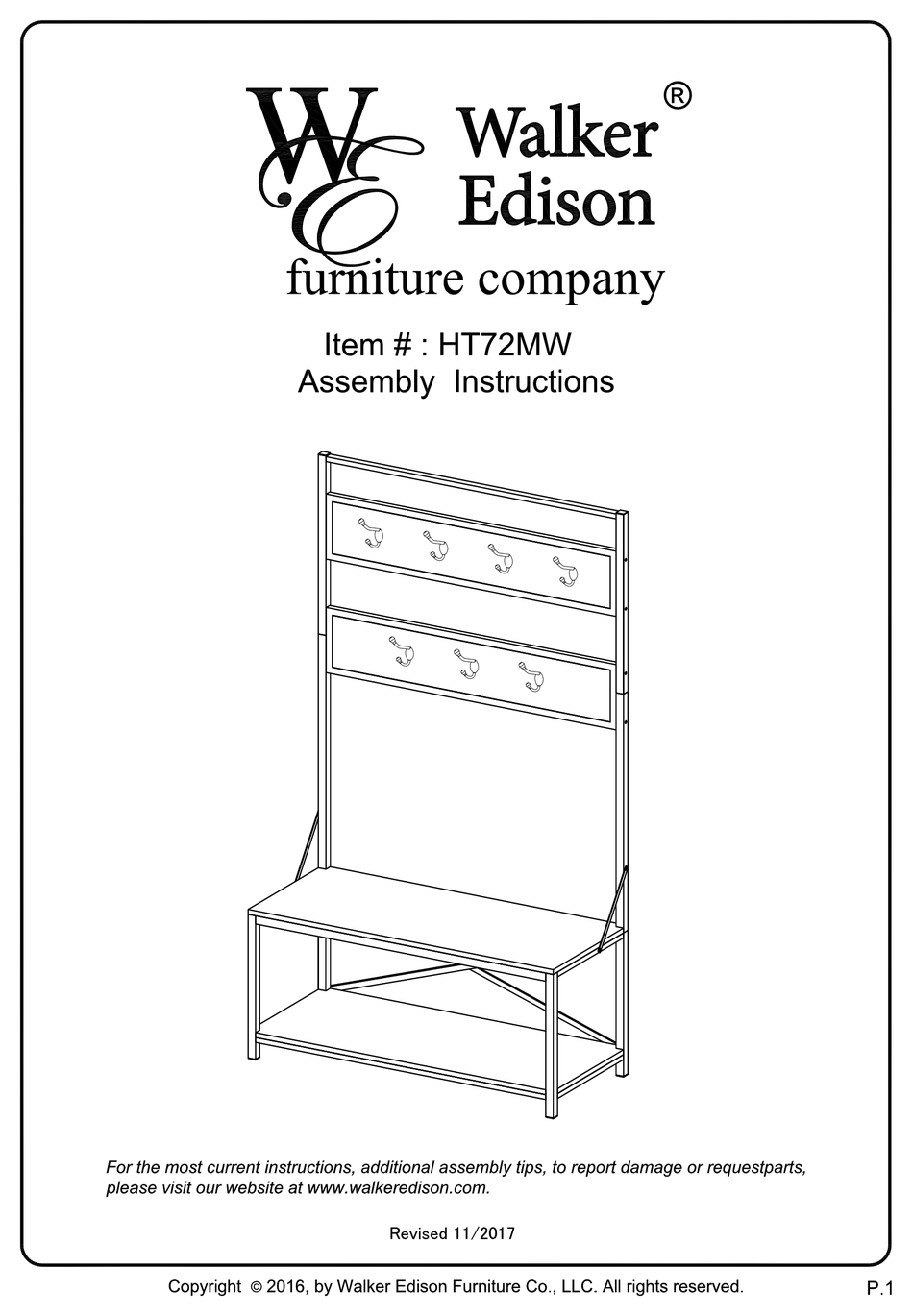 WALKER EDISON HT72MW ASSEMBLY INSTRUCTIONS MANUAL Pdf Download ManualsLib