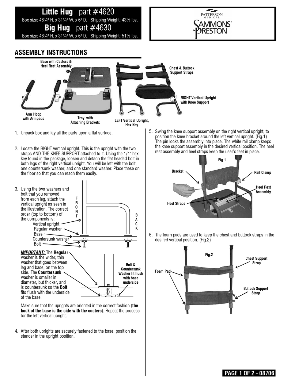 PATTERSON MEDICAL SAMMONS PRESTON LITTLE HUG ASSEMBLY INSTRUCTIONS Pdf