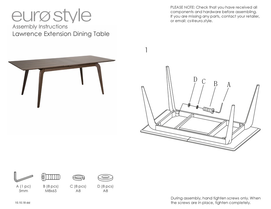 EUROSTYLE LAWRENCE EXTENSION DINING TABLE ASSEMBLY INSTRUCTIONS Pdf