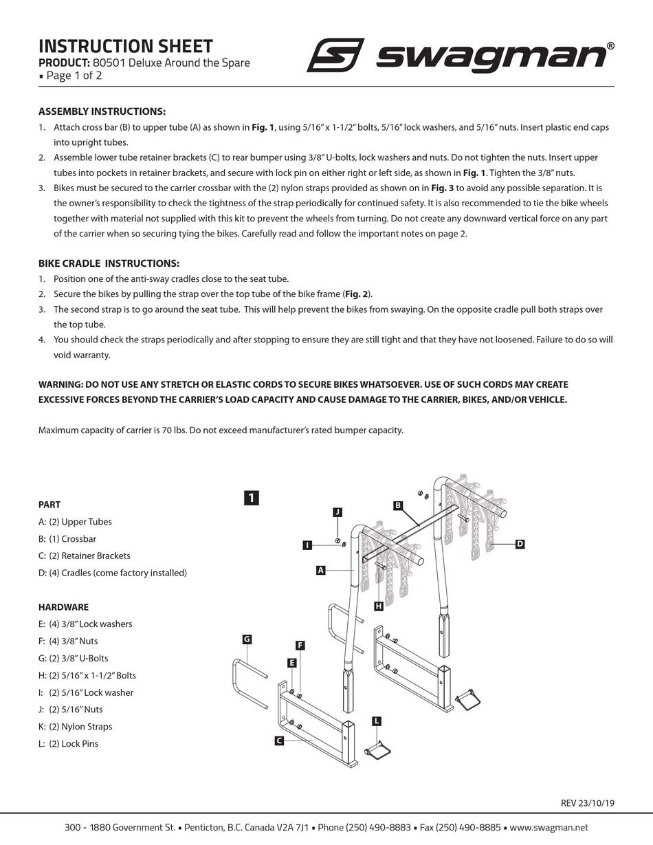 SWAGMAN 80501 INSTRUCTION SHEET Pdf Download | ManualsLib