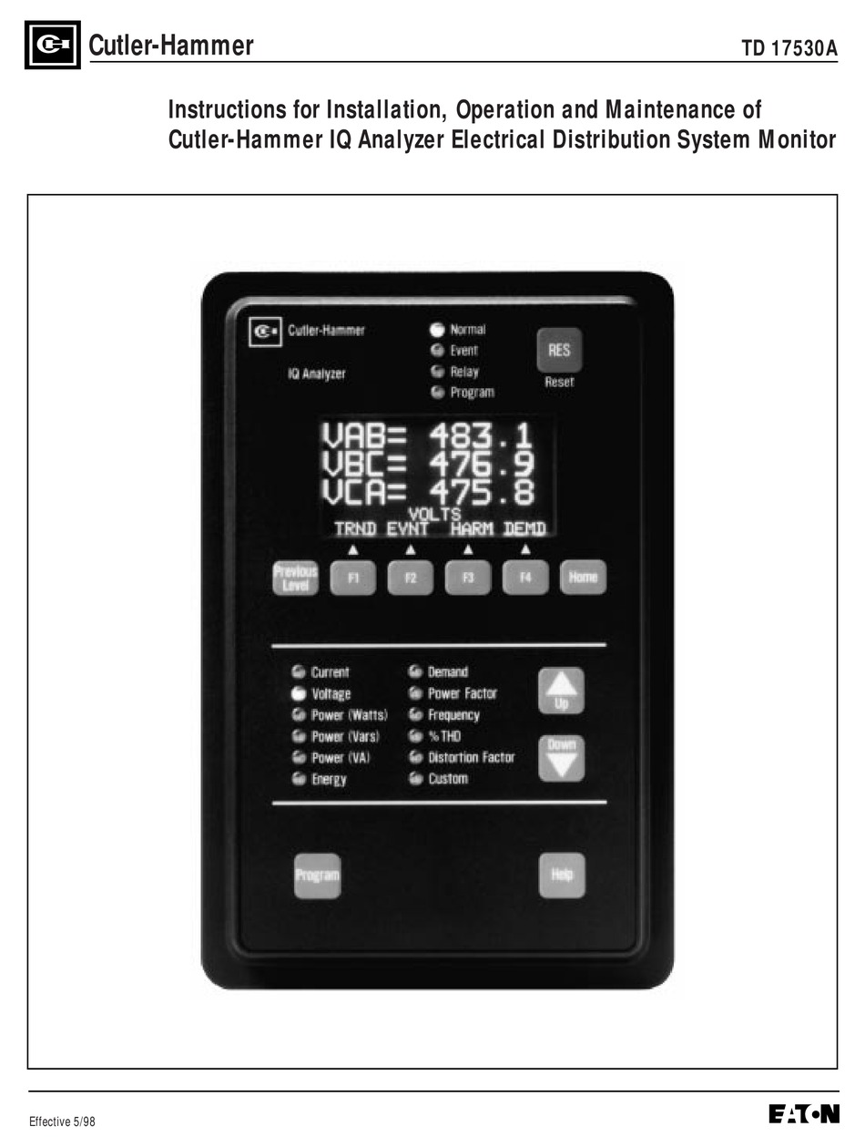 EATON CUTLERHAMMER TD 17530A INSTRUCTIONS FOR INSTALLATION, OPERATION