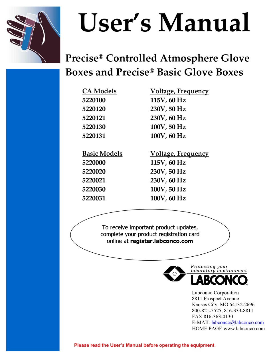 LABCONCO PRECISE CA 5220100 USER MANUAL Pdf Download ManualsLib