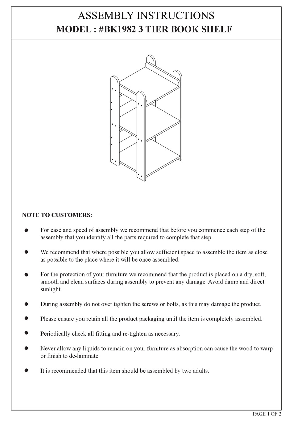 OVERSTOCK BK1982 ASSEMBLY INSTRUCTIONS Pdf Download ManualsLib