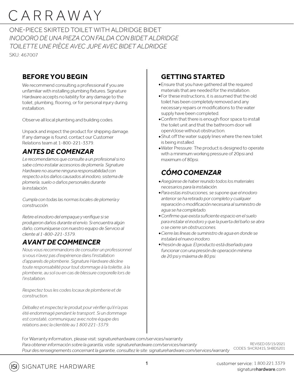 SIGNATURE HARDWARE CARRAWAY 467007 MANUAL Pdf Download ManualsLib