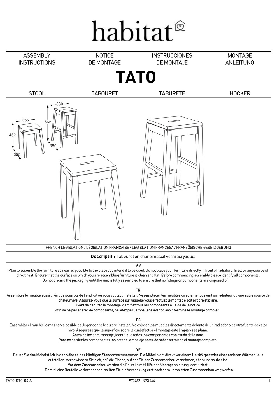 HABITAT TATO ASSEMBLY INSTRUCTIONS Pdf Download ManualsLib
